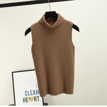 

Summer Sleeveless Tops Women Knitted Sweater Turtleneck Pullover Female T-shirt Breathable Tee Shirt Knitwear
