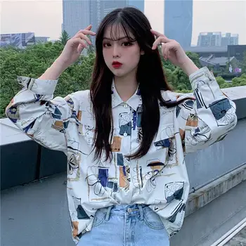 

2020 New Korean Niche Loose Thin Section Long-sleeved Sunscreen Shirt Tide Retro Printed Jacket Air Conditioning Shirt
