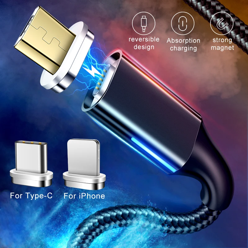 

GETIHU 2m Fast 3A Magnetic Cable Quick Charge 3.0 Micro USB Charger Type C Charging For iPhone X 8 7 6 Magnet Mobile Phone Cord