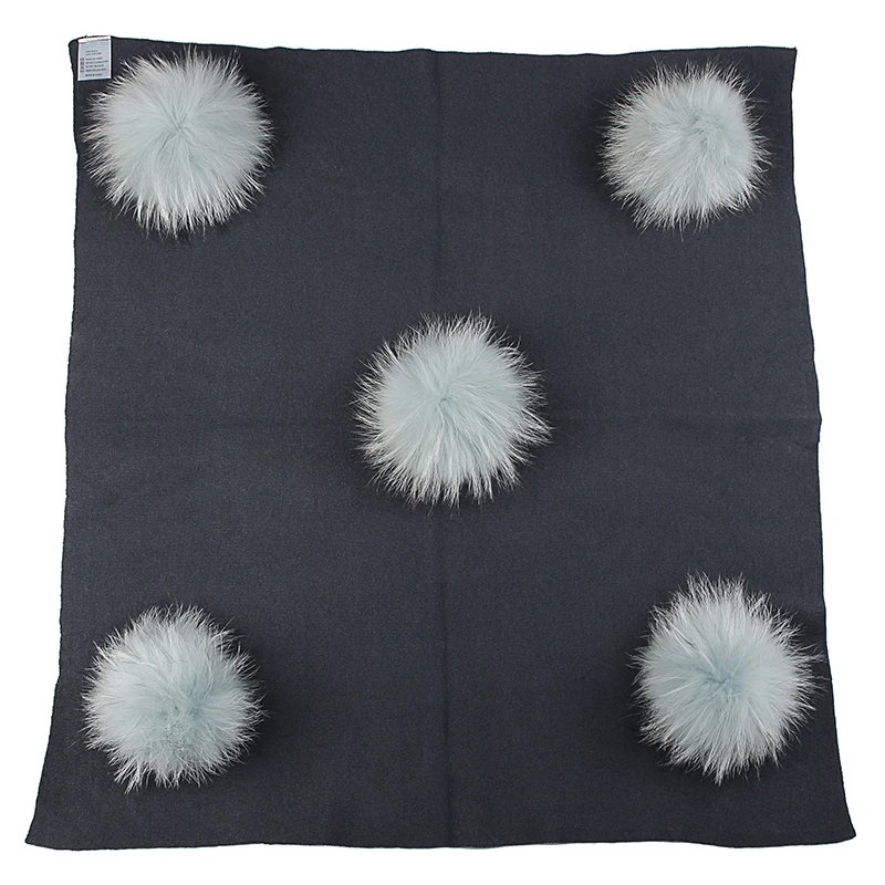 Geebro/теплое шерстяное Пеленальное Одеяло для новорожденных и детей постарше, одеяло для сна и путешествий с помпоном из натурального меха 15 см, постельные пеленки - Цвет: dark gray light blue