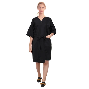 

Waterproof Salon Client Gown Robe Professional V Neck SPA Hotel Barber Guest Clothes Hairdressing Cape (Black)