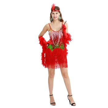 

Dancing Stage Costumes Live Action 1920 Party Costume Gatsby Retro Sequin Dress Strap LATIN CHA Dance Costume Sportswear