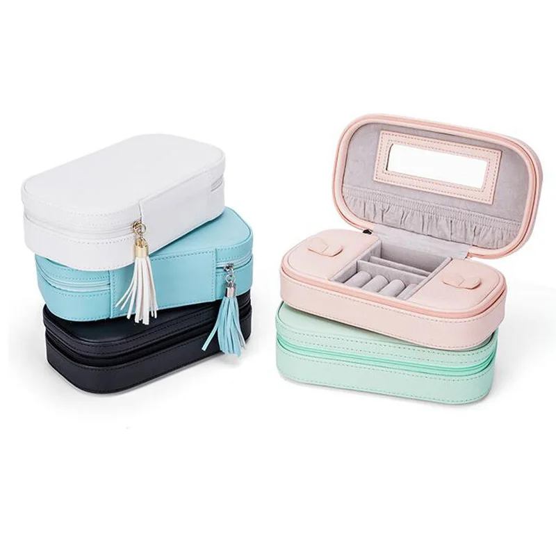 new style Jewelry Box Portable Storage Organizer Zipper Portable Women Display Travel Case earrings necklace rings luxury square velvet jewelry a pair rings earring display case box storage organizer holder gift packag portable travel wedding