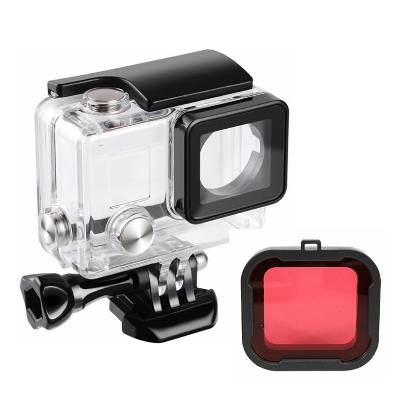 Hero 4 3+ водонепроницаемые корпуса для защиты под водой+ красный фильтр для погружения объектива комплекты для GoPro Hero 3+ Hero 4 аксессуары - Цвет: B Package