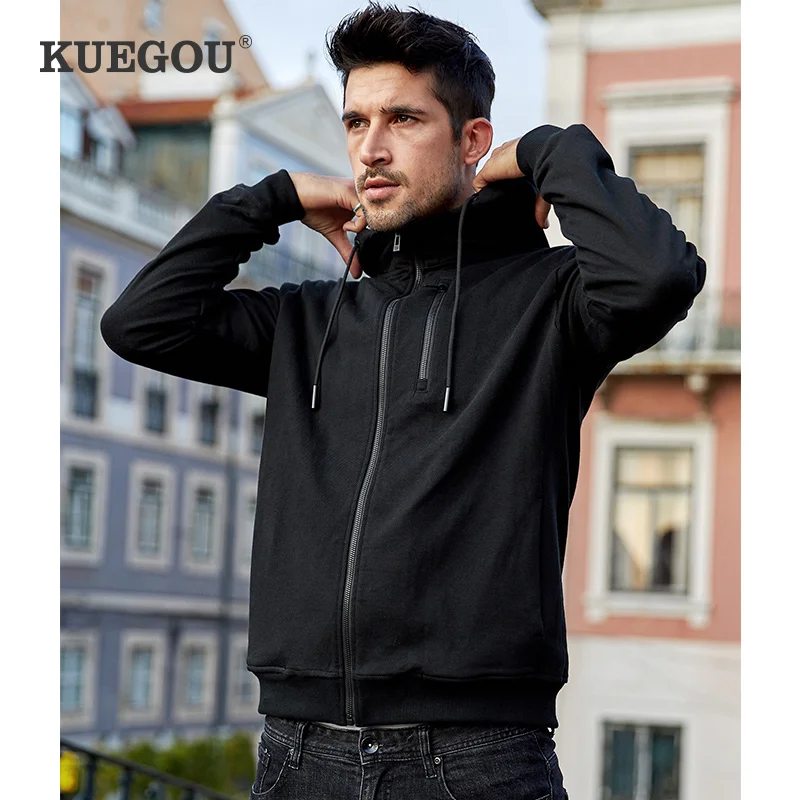 KUEGOU Cotton winter autumn men hoodies tide male leisure cardigan coat Streetwear Men Sweatshirts Zipper plus size ZW-4997 KUEGOU Cotton winter autumn men hoodies tide male leisure cardigan coat Streetwear Men Sweatshirts Zipper plus size ZW-4997