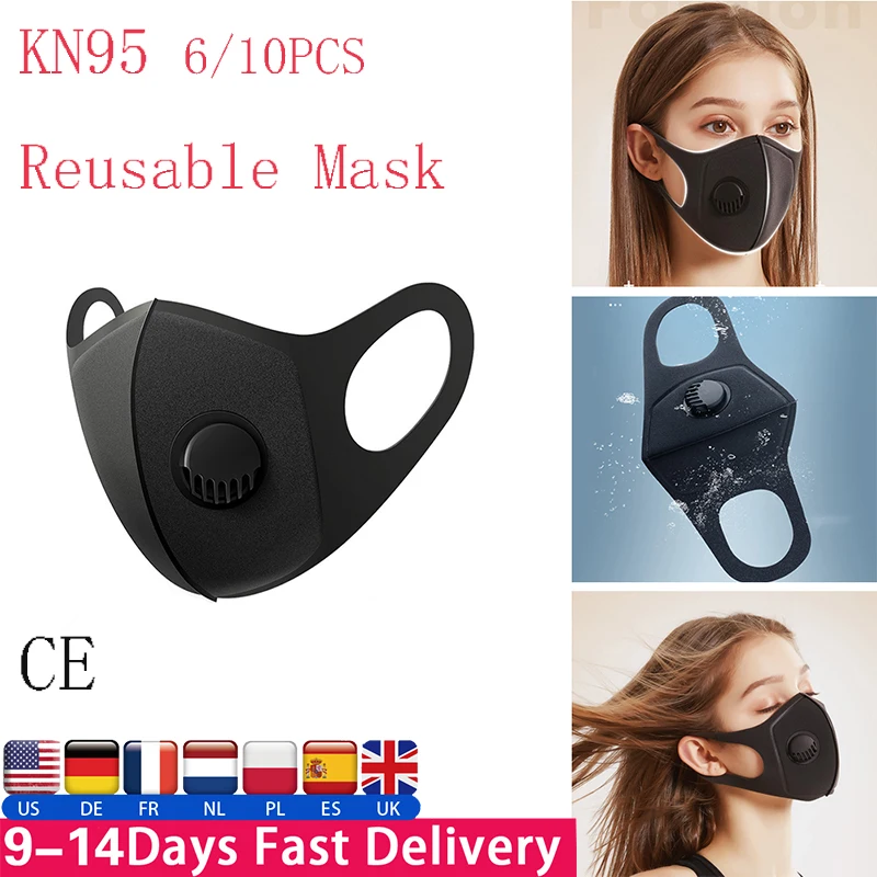 

6/10pcs KN95 Face Mask Black Sponge Breathable Mouth Mask Anti Pollution Reusable Safety Protection Anti PM2.5 N95 Valve Masks