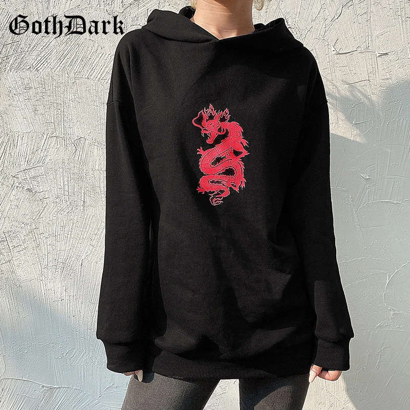 

Goth Dark Gothic Plus Size Sweatshirts Harajuku Fall 2019 Winter Vintage Dragon Print Sweatshirt Longsleeve Hoodies Grunge Punk