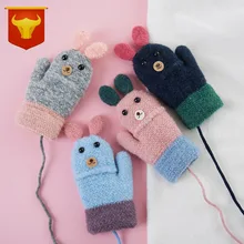 Стиль зимние перчатки вязаные детские теплые sheng qi перчатки с фабрики плюс бархат шнурок милый