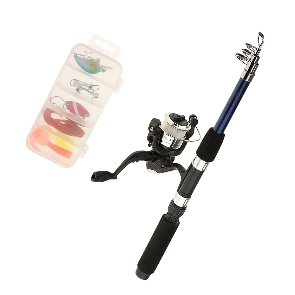 Pocket Telescopic Fishing Rod Pole And Reel With Line Fishing Tackle Box Set