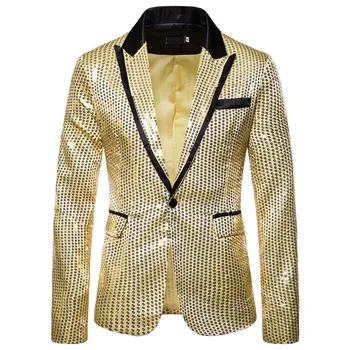

Golden Jackets Men Performance Dancer Men's Sequined Suit Jacket Party Wear Blazer Formal Suit Jacket G3