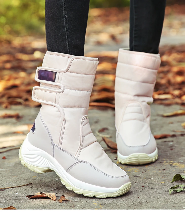Для женщин ботинки до середины икры зимние сапоги с Зимняя обувь на каблуке Для женщин Водонепроницаемый зимние модные сапоги ботинки на платформе женская обувь