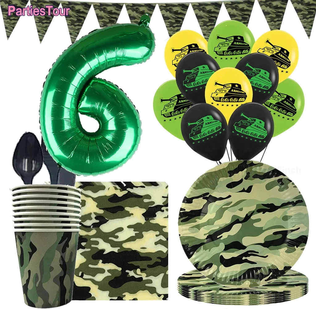 Army Military Camouflage Foil Balloons 5th 6th 7th 8th 9th Boy Brithday  Camouflage Tank Theme Party