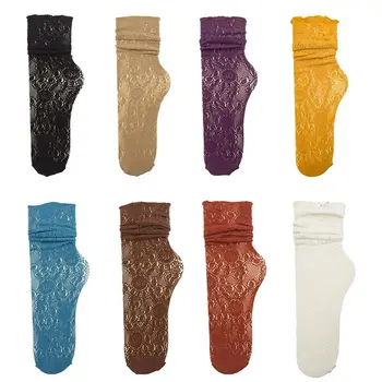 

Japanese Style Women Spring Long Ankle Socks Sweet Solid Candy Color Hollow Out Floral Lace Elastic Thin Mesh Hosiery