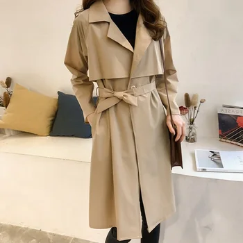 

Vogue Loose Thin Designer Women Spring Trench Coat Nice Turn-down Collar European Windbreaker Korean Casual Autum Streetwear