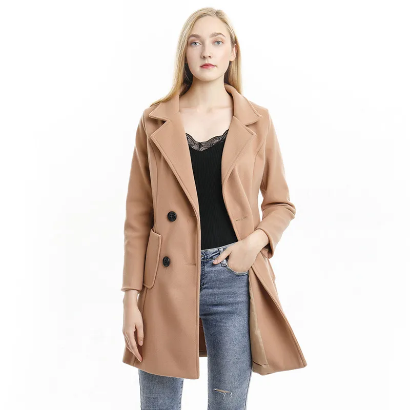 Women Blend Coat Autumn And Winter Turn-Down Collar Long Wool Female Jacket Coat Plus Size Female Coat Casual Windbreaker
