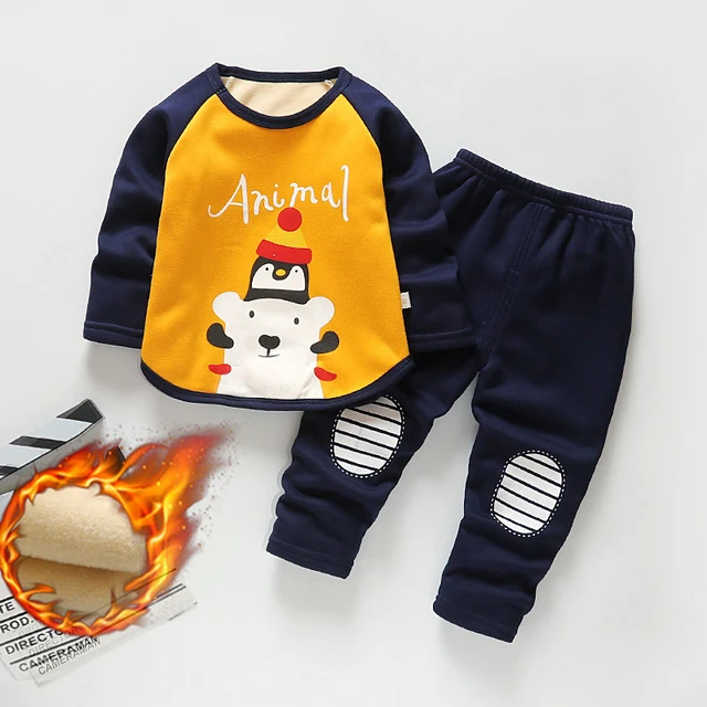 

Baby Boys Girls thermal underwear winter clothes 2pcs set toddler infant kids thick long johns warm warp-knitted velvet clothing