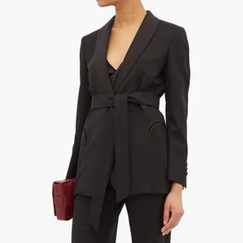 

Women Chic Blazer Spring Autumn High Waist Sashes Tunic Blazer Coat 2020