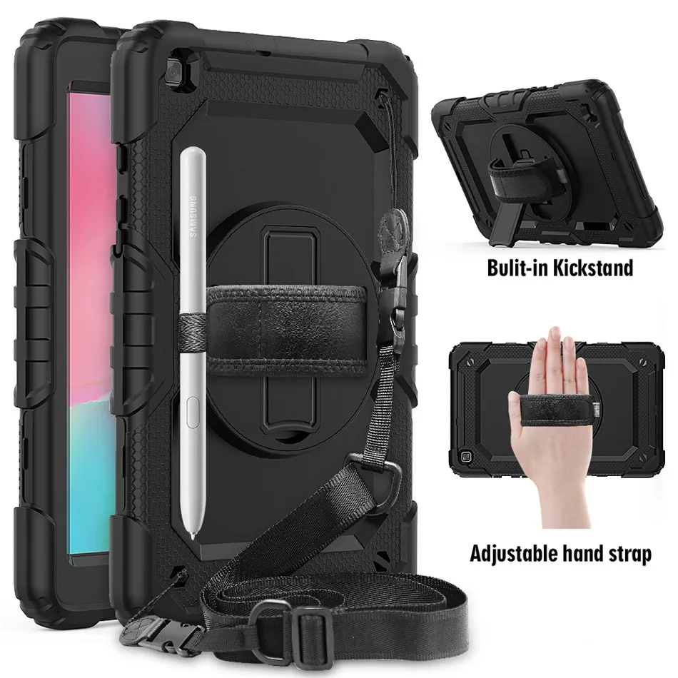 Case For samsung galaxy tab A 8.0 2019 SM-T290 SM-T295 T297 Cover Funda Shockproof Heavy Duty With Wrist Straps & Neck Strap+pen