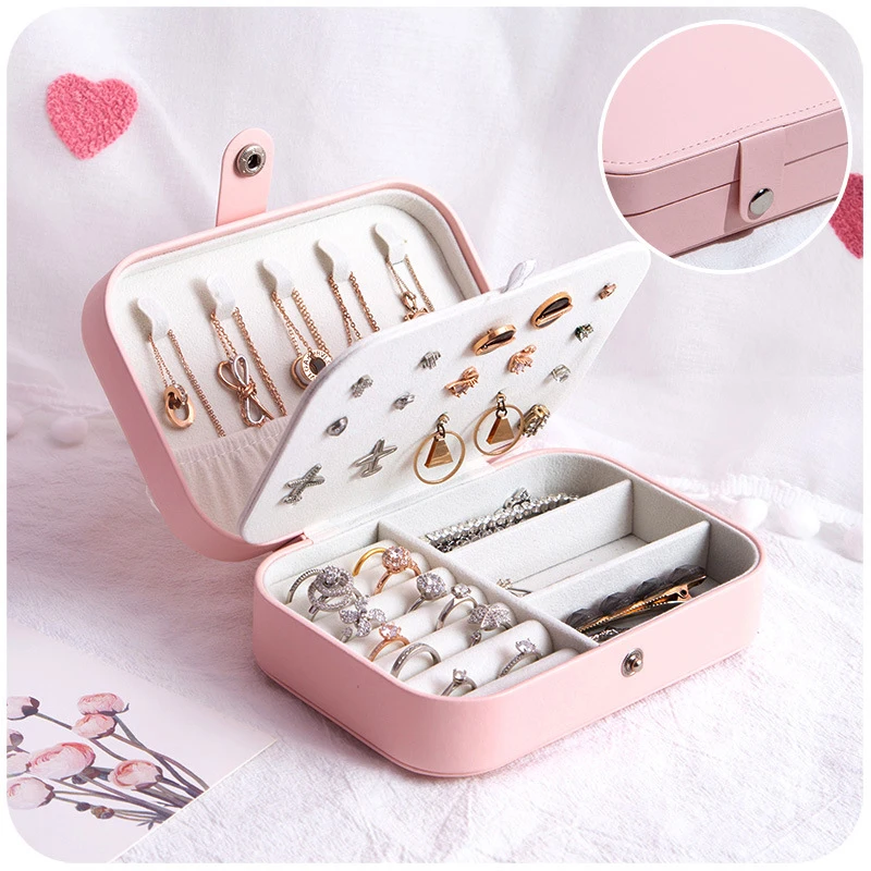 

DJLJLZWE Fashion Double Jewelry Storage Box Box Portable Travel Necklace Earrings Storage Box Ladies Special Storage Bag PU leat