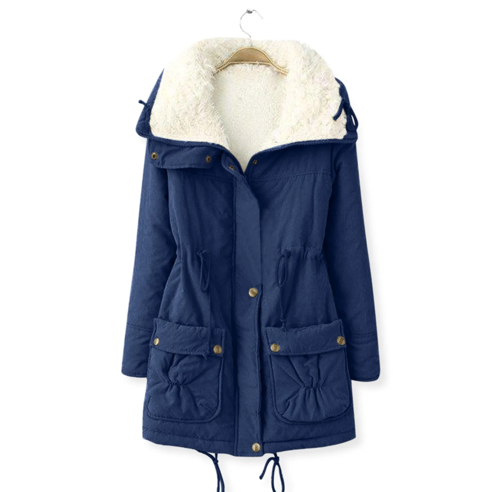 #Winter Women Warm And Velvet Waist Tooling Jacket Lapel Coat Long-sleeved Top Coat Cotton Jacket Puffer Jacket куртка женская