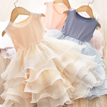 

Girls' Sleeveless Knitted Mesh Layered Cake Dress Baby Wear Summer 2020