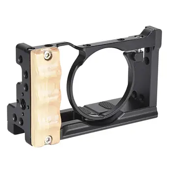 

2020 New Metal Camera Vlog Cage For Sony RX100 VII Dual Cold Shoe Quite Release Plate With Wooden Handgrip 1/4 Screw Accessories