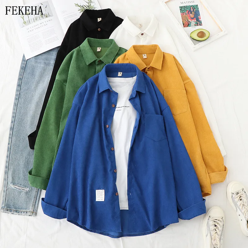 Corduroy Shirts Womens Blouses And Tops Long Sleeve Autumn Spliced Ladies Solid Loose Boyfriend Style Shirts Female Outwear Corduroy Shirts Womens Blouses And Tops Long Sleeve Autumn Spliced Ladies Solid Loose Boyfriend Style Shirts Female Outwear