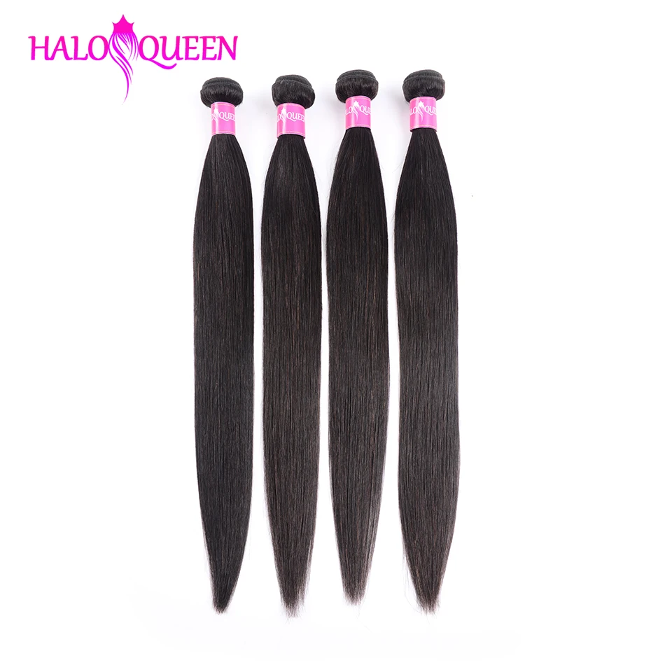 HALOQUEEN 4 шт. перуанские накладные пряди прямые волосы пряди 8-28 дюймов натуральные кудрявые пучки волос Расширения пакеты естественного цвета