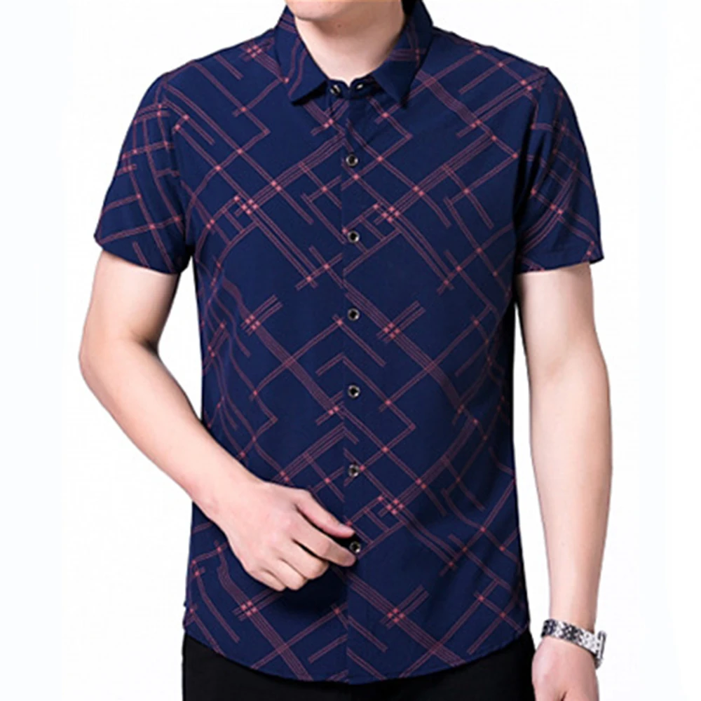 New Summer Short Sleeve Shirt Men Casual Plaid Shirts Camisa Masculina Dark Color Men Clothes Slim Fit Camisa Social MCS131 - Image 5