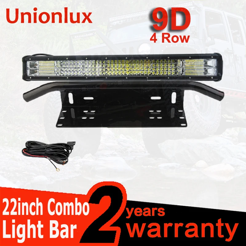 

Auto 22inch Combo LED Light Bar Off road 12V + 23" Bull Bar Front Bumper License Plate Mount Bracket with Wire 4x4 Truck Fog