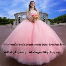 Сладкий 16 Бальные платья с серебро хрустальные бусины Розовый Тюль Пышное бальное платье Пышное Платье Vestidos De 15 Anos