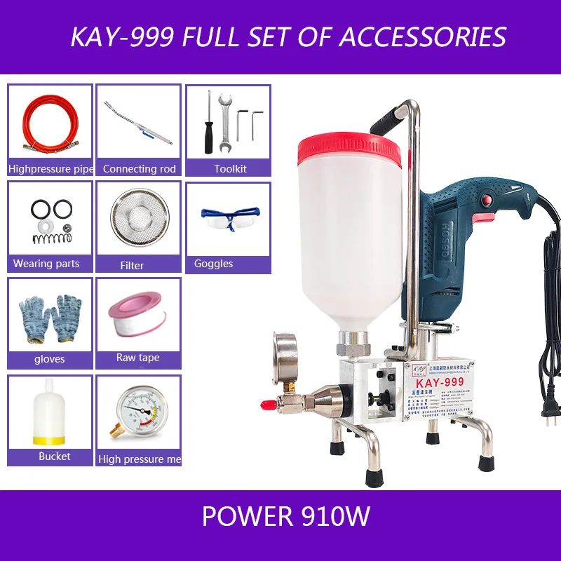 KAY-999 High Pressure Waterproof Grouting Machine 910W Injection Pump Epoxy/Polyurethane Grouting Liquid Leakage Tool