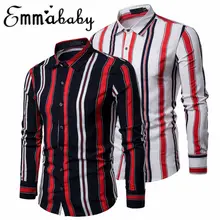 Мужская деловая рубашка в полоску с пуговицами спереди, мужская рубашка с длинным рукавом и отложным воротником, приталенная рубашка, деловые Рубашки, Топы, черный, белый