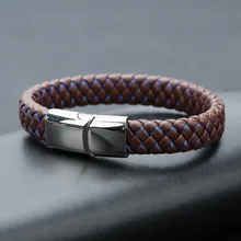LOULEUR 11 цветов панк черный желтый синий плетеные кожаные браслеты для мужчин серебро Нержавеющая сталь застежка акриловый браслет