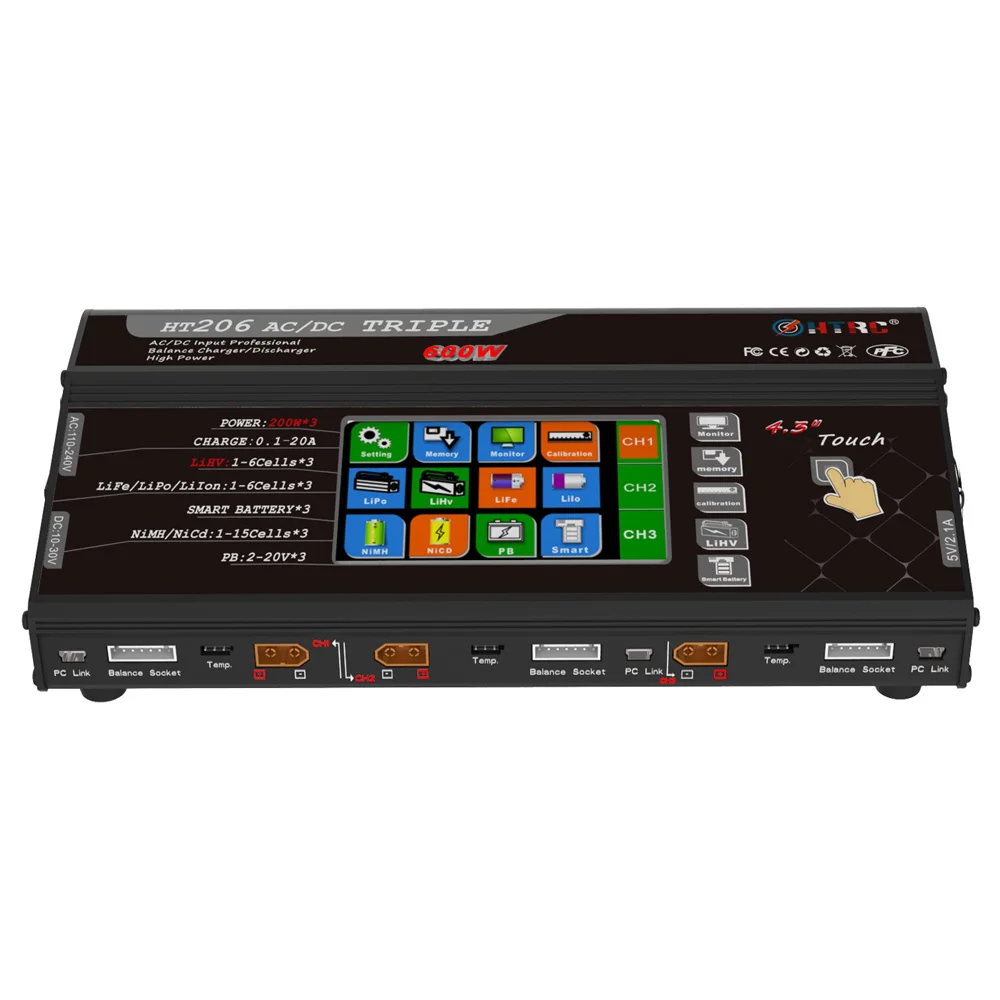 Зарядное устройство HT206 AC/DC TRI Triple Port 200 Вт * 3 20A 4 &quotцветной сенсорный ЖК экран для