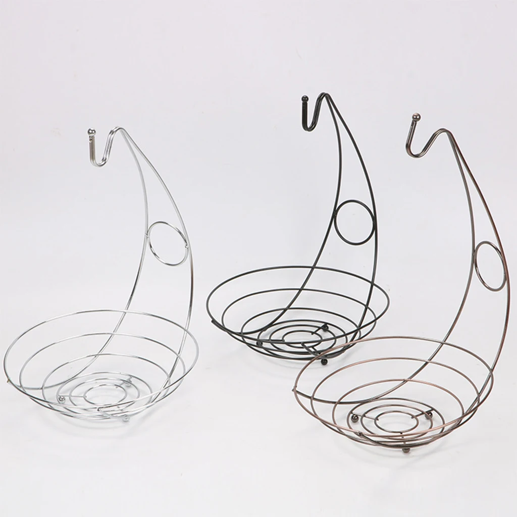 Fruit Tree Basket Bowl Stand with Banana Hanger Metal Fruits Organizer