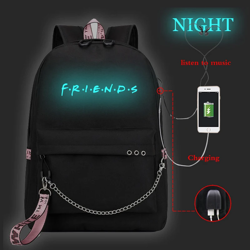 Mochila Friends розовый рюкзак женские рюкзаки рюкзак для ноутбука рюкзак для книг Usb зарядка школьные сумки для девочек-подростков дорожные сумки для мальчиков