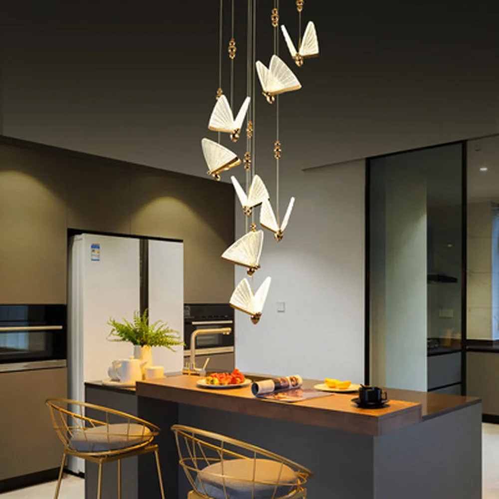 

Modern Chandelier Lighting Nordic Clear butterfly Home Hanging Lamp Art Deco Party Foyer Hall Bedroom Living Room