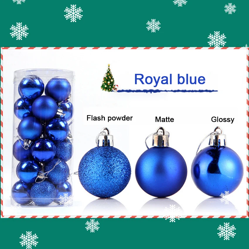 24 шт./компл. 30 мм украшения для рождественской елки украшения Рождественского бала Пластик Горячая подарок на Рождество праздничное украшение висит мини Размеры - Цвет: Royal Blue