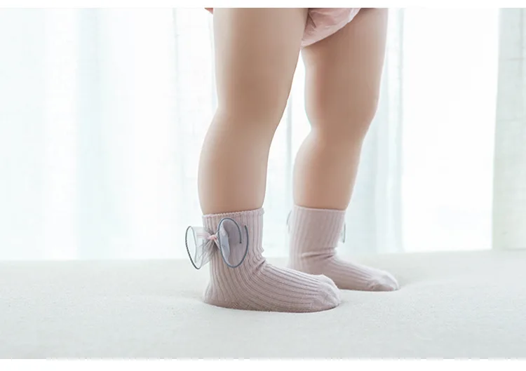 Новые стильные детские носки на весну и лето однотонные носки с двойными иглами для новорожденных и малышей корейский стиль, с бантиком