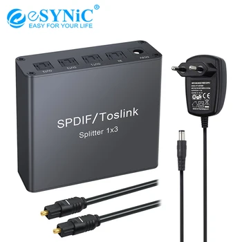 

eSYNiC Digital Audio Splitter 1x3 3 Port SPDIF Toslink Optical Aluminum Alloy 1 input 3 Output 3 Way Splitter For LPCM 2.0 / DTS