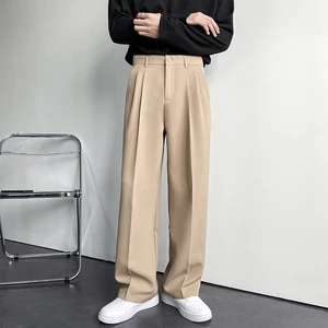 Pantalones de traje de pierna ancha para hombre, ropa de calle de estilo japonés, color caqui, negro y blanco, holgados e informales, de gran tamaño