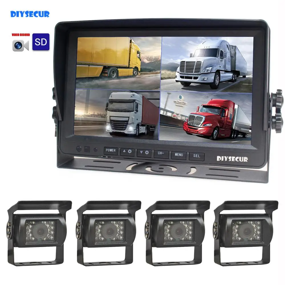 DIYSECUR 9 дюймов Сплит QUAD Автомобильный монитор + 4 x CCD IR камера ночного видения камера заднего вида Водонепроницаемая система мониторинга DIYSECUR 9 дюймов Сплит QUAD Автомобильный монитор + 4 x CCD IR камера ночного видения камера заднего вида Водонепроницаемая система мониторинга