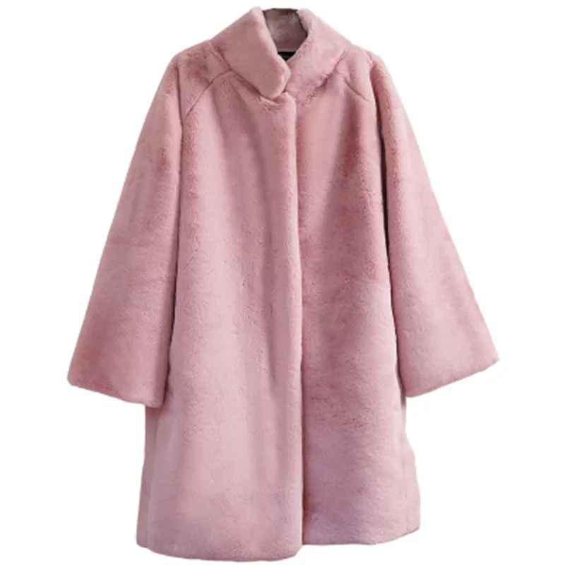 Winter Women Fur Covered Button Furry Faux Fur Coats Women's Long Loose Soft Rabbit Fur Overcoat Winter warm high-quality coat