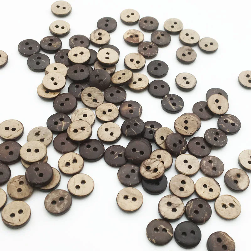 10mm 50PCS Natural Eco-friendly Coconut Shell Wood Button For Clothing 2Holes Children Scrapbook Decorative Sewing Accessories