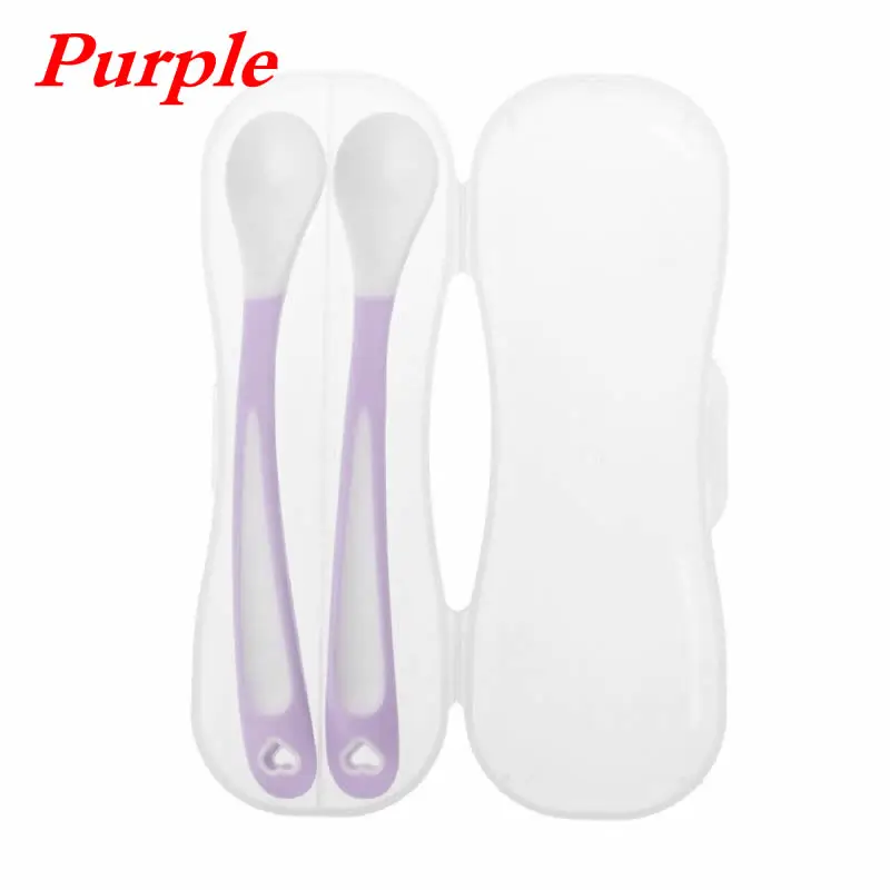 Purple Детская ложка, 2 шт., прямая головка, для кормления, тренировочные столовые приборы, посуда для младенцев, детей, безопасный питатель, Обучающие принадлежности, 72XC - Цвет: Purple