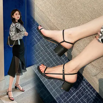 

100% Genuine Leather Shoes Woman sandals high heels Fashion Party Wedding Shoes Female Sexy buckle New Shoes size 41 42 43