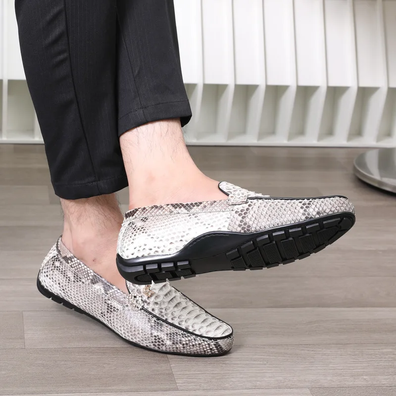 2019 Men Shoes Brand real genuine python skin Casual Driving Dress Shoes Men Loafers Moccasins Italian Shoes for Men Flats