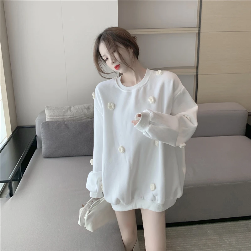 

Fashion new lazy long-sleeved three-dimensional floret loose casual plus velvet sweatshirts