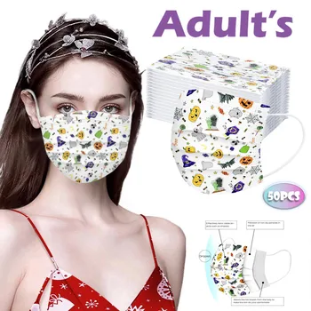 

50pc Face Mask Adult Halloween Pumpkin Printed Mascarilla Facial Desechable Masks Three-layer Nonwove Earloop Mascarillas Маска